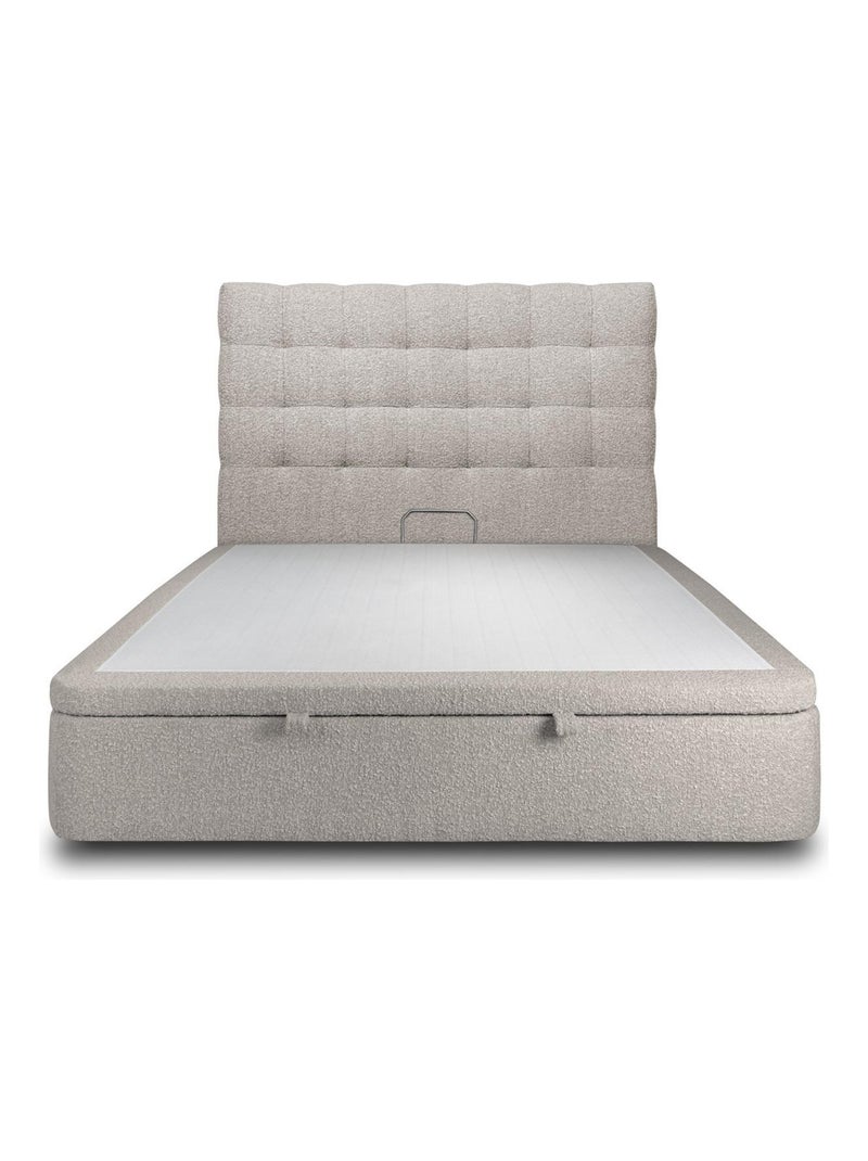 Lit coffre avec tête de lit capitonnée Bouclette Gris - Kiabi