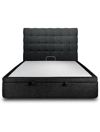 Lit coffre avec tête de lit capitonnée Bouclette