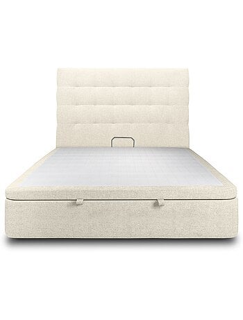 Lit coffre avec tête de lit capitonnée Tissu