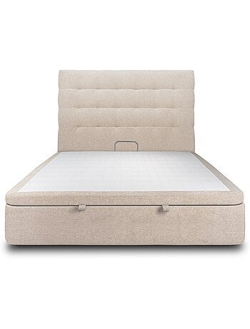 Lit coffre avec tête de lit capitonnée Tissu