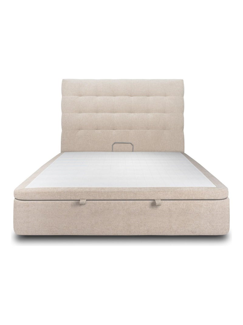 Lit coffre avec tête de lit capitonnée Tissu Beige foncé - Kiabi