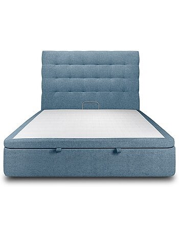 Lit coffre avec tête de lit capitonnée Tissu