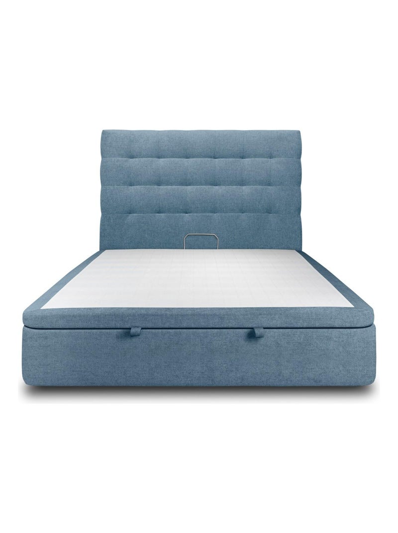 Lit coffre avec tête de lit capitonnée Tissu Bleu lagon - Kiabi