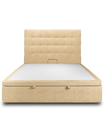 Lit coffre avec tête de lit capitonnée Tissu