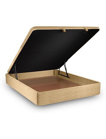 Lit coffre avec tête de lit capitonnée Tissu