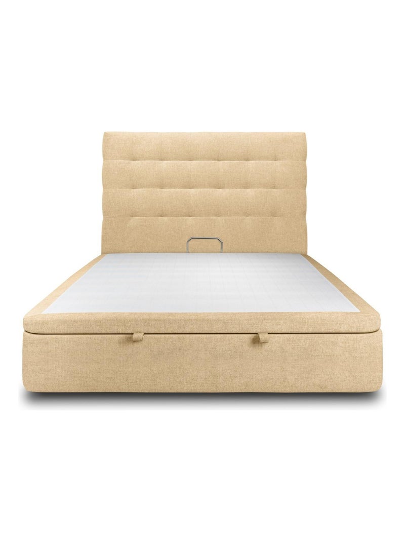 Lit coffre avec tête de lit capitonnée Tissu Jaune - Kiabi