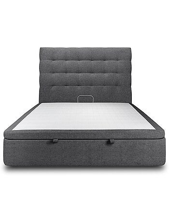 Lit coffre avec tête de lit capitonnée Tissu