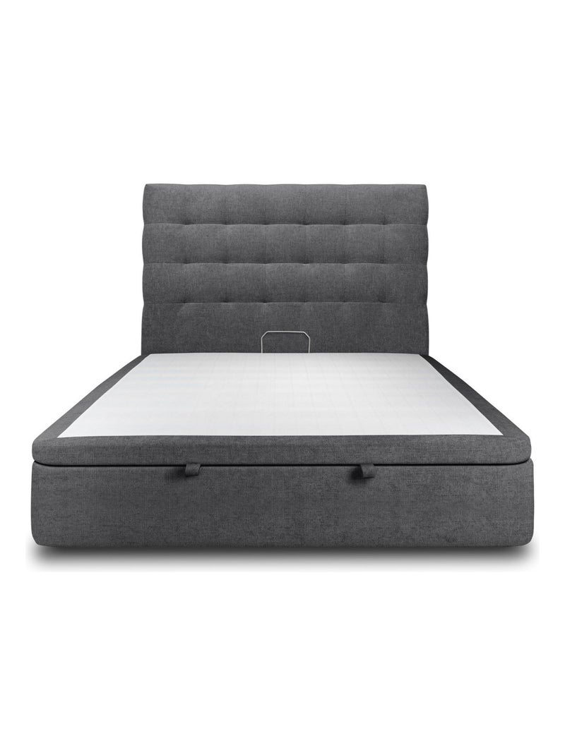Lit coffre avec tête de lit capitonnée Tissu Noir - Kiabi