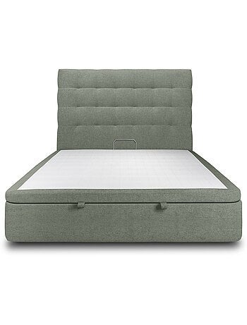 Lit coffre avec tête de lit capitonnée Tissu