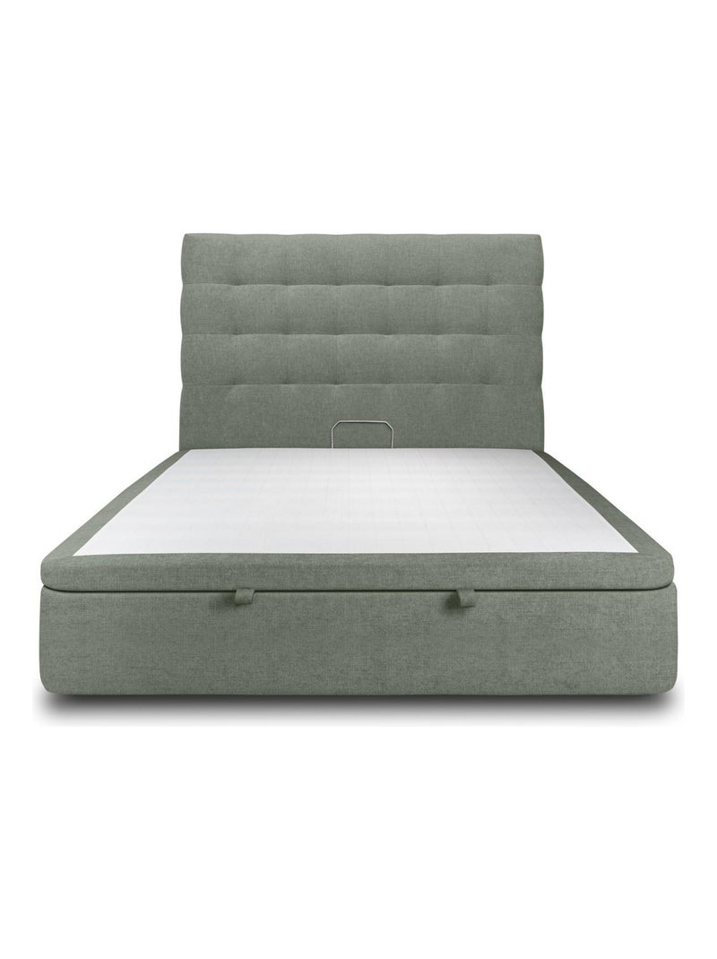 Lit coffre avec tête de lit capitonnée Tissu Vert kaki - Kiabi