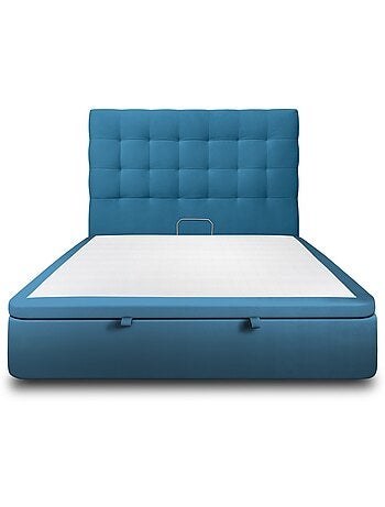 Lit coffre avec tête de lit capitonnée Velours