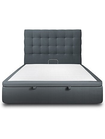 Lit coffre avec tête de lit capitonnée Velours