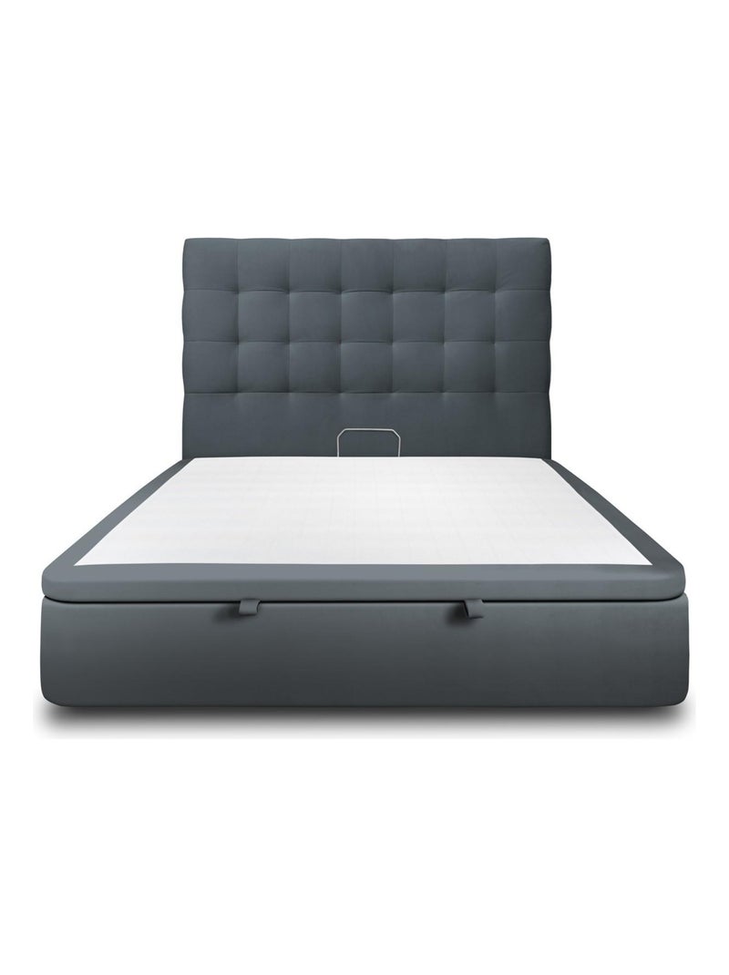 Lit coffre avec tête de lit capitonnée Velours gris anthracite - Kiabi