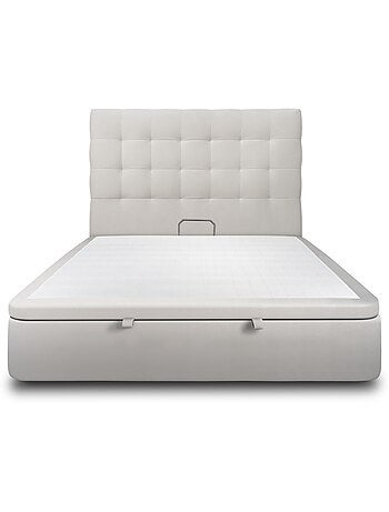 Lit coffre avec tête de lit capitonnée Velours