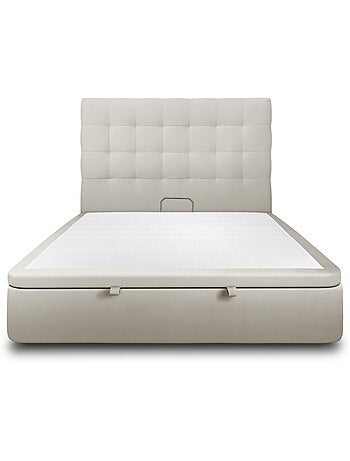 Lit coffre avec tête de lit capitonnée Velours