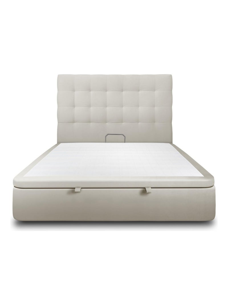 Lit coffre avec tête de lit capitonnée Velours Taupe - Kiabi