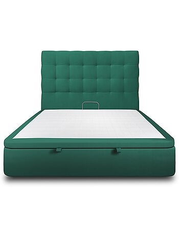 Lit coffre avec tête de lit capitonnée Velours