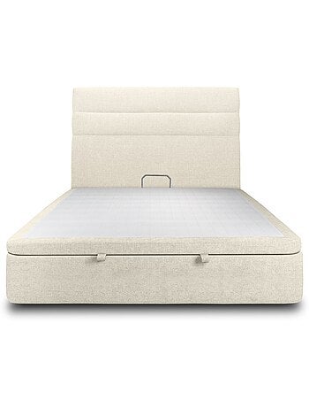 Lit coffre avec tête de lit lignes Tissu