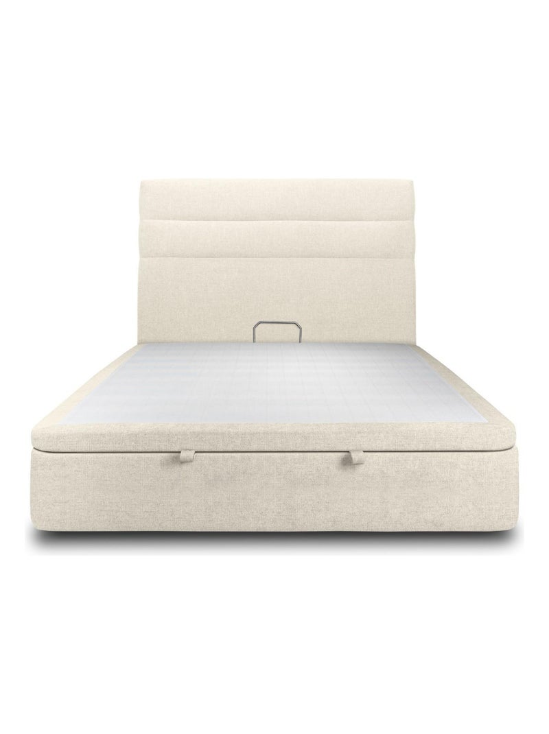 Lit coffre avec tête de lit lignes Tissu Beige clair - Kiabi