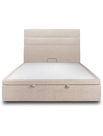 Lit coffre avec tête de lit lignes Tissu