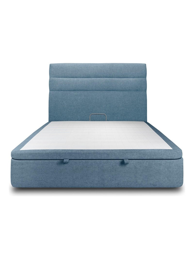 Lit coffre avec tête de lit lignes Tissu Bleu lagon - Kiabi
