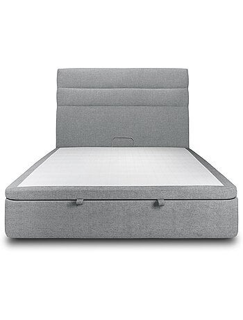 Lit coffre avec tête de lit lignes Tissu