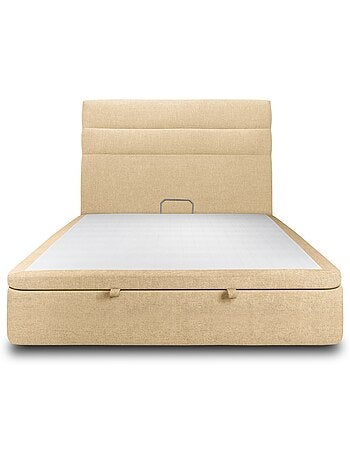 Lit coffre avec tête de lit lignes Tissu