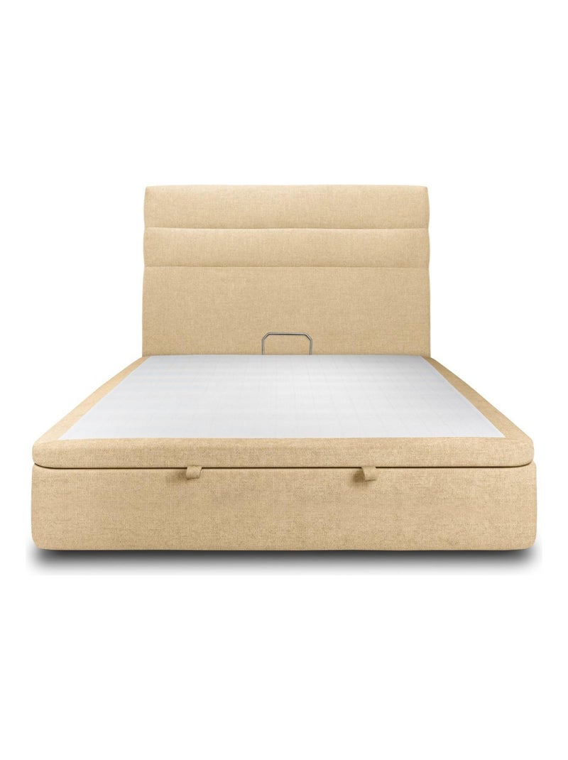 Lit coffre avec tête de lit lignes Tissu Jaune - Kiabi