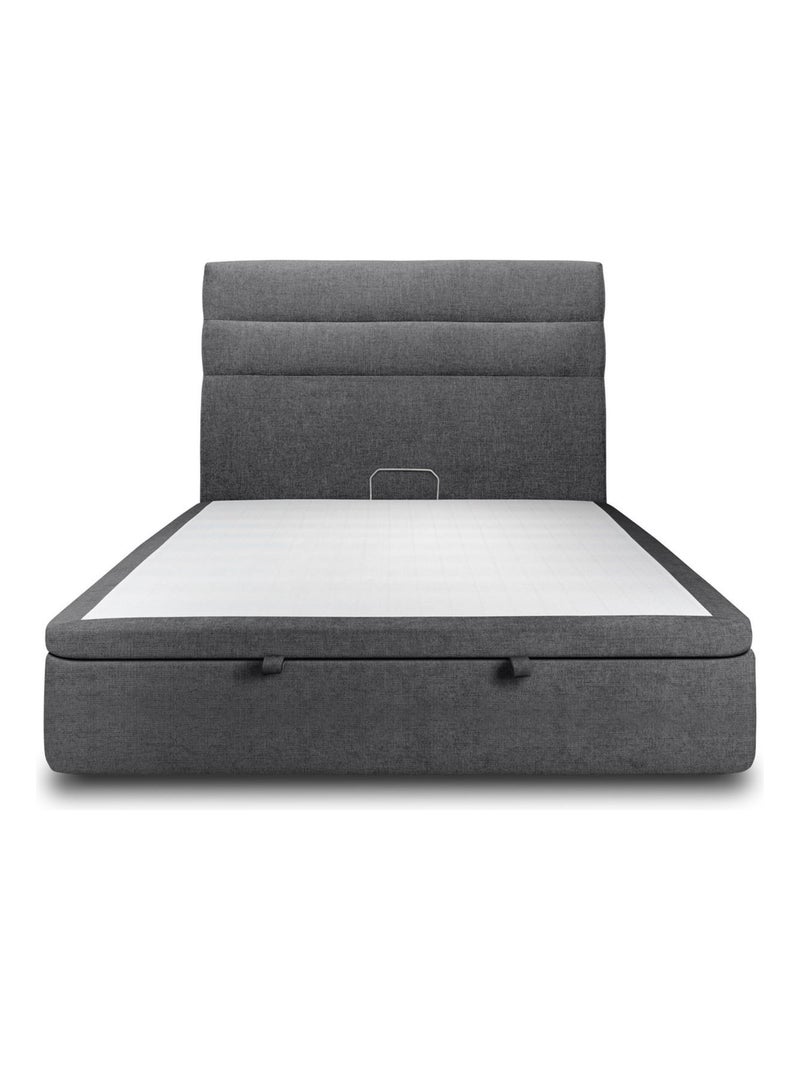 Lit coffre avec tête de lit lignes Tissu Noir - Kiabi