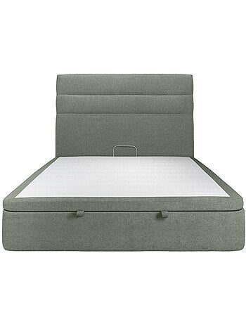 Lit coffre avec tête de lit lignes Tissu