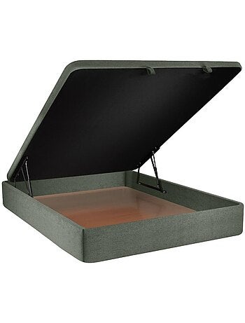 Lit coffre avec tête de lit lignes Tissu