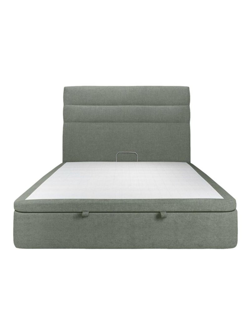 Lit coffre avec tête de lit lignes Tissu Vert kaki - Kiabi