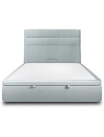 Lit coffre avec tête de lit lignes Velours