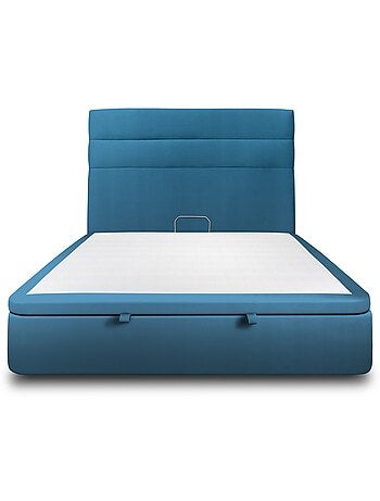 Lit coffre avec tête de lit lignes Velours