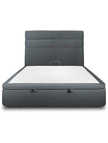 Lit coffre avec tête de lit lignes Velours