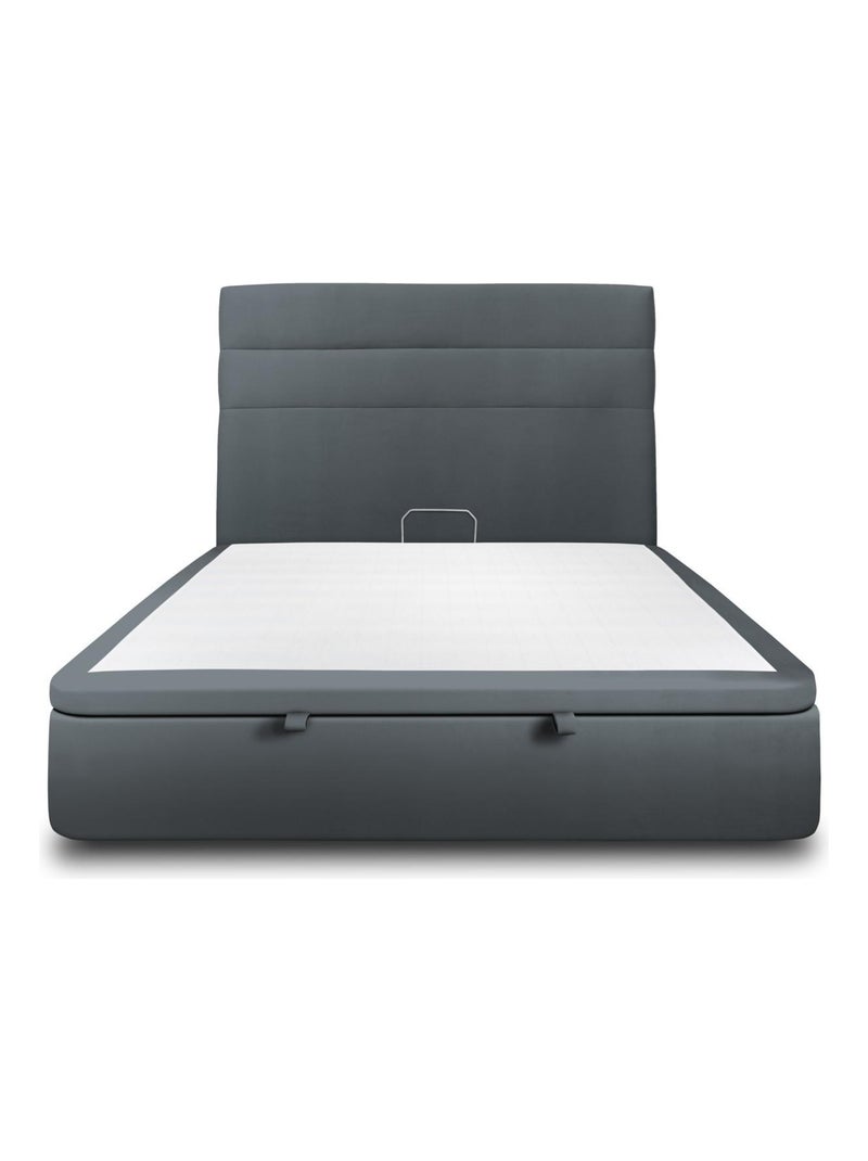Lit coffre avec tête de lit lignes Velours gris anthracite - Kiabi