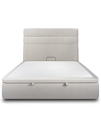 Lit coffre avec tête de lit lignes Velours