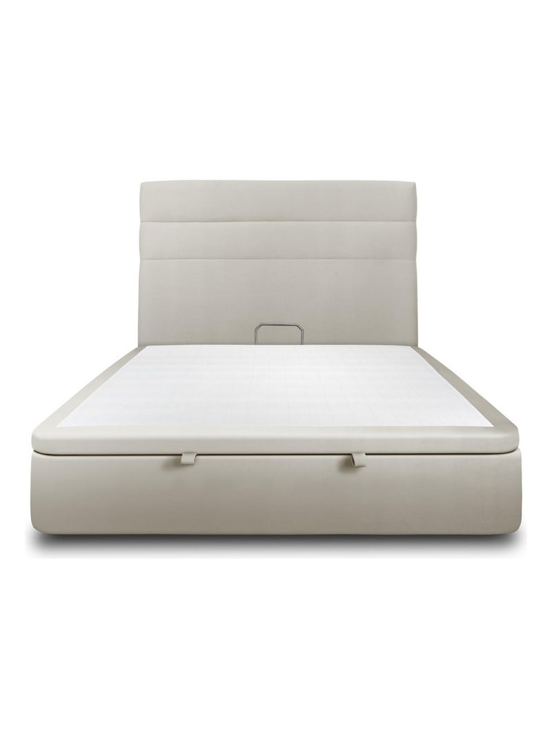 Lit coffre avec tête de lit lignes Velours Taupe - Kiabi