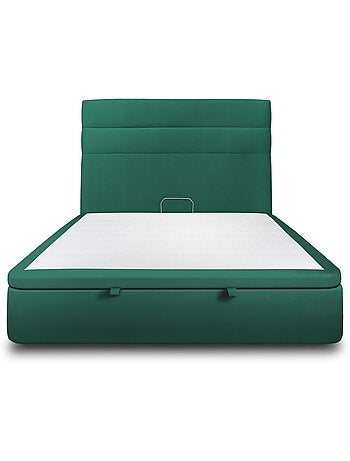 Lit coffre avec tête de lit lignes Velours