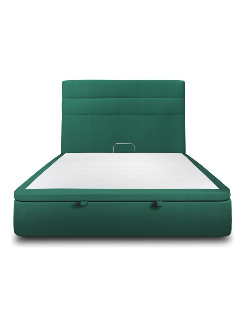 Lit coffre avec tête de lit lignes Velours Vert forêt - Kiabi