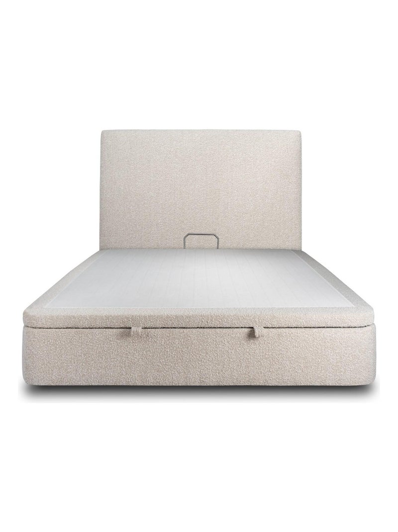 Lit coffre avec tête de lit tapissier Bouclette Beige clair - Kiabi