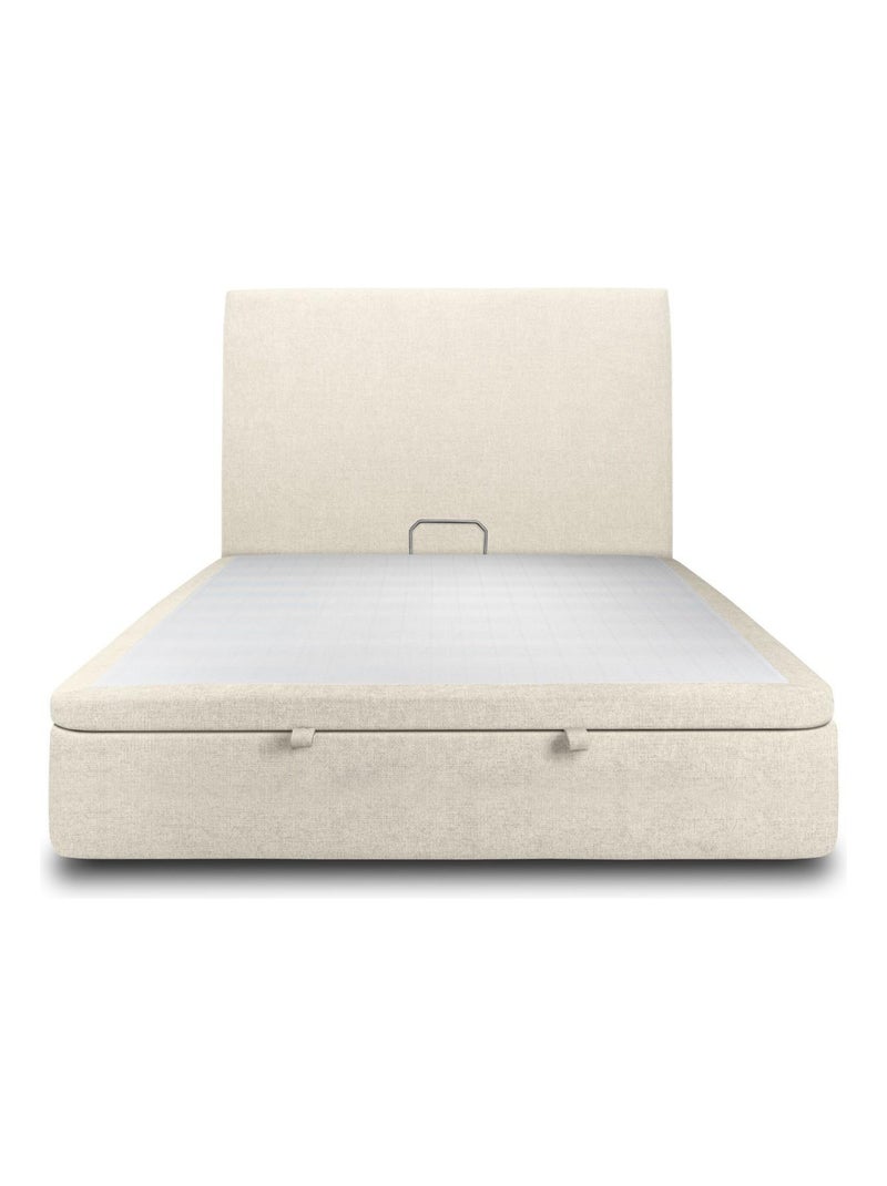 Lit coffre avec tête de lit tapissier Tissu Beige clair - Kiabi