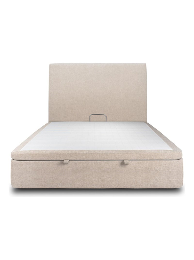 Lit coffre avec tête de lit tapissier Tissu Beige foncé - Kiabi