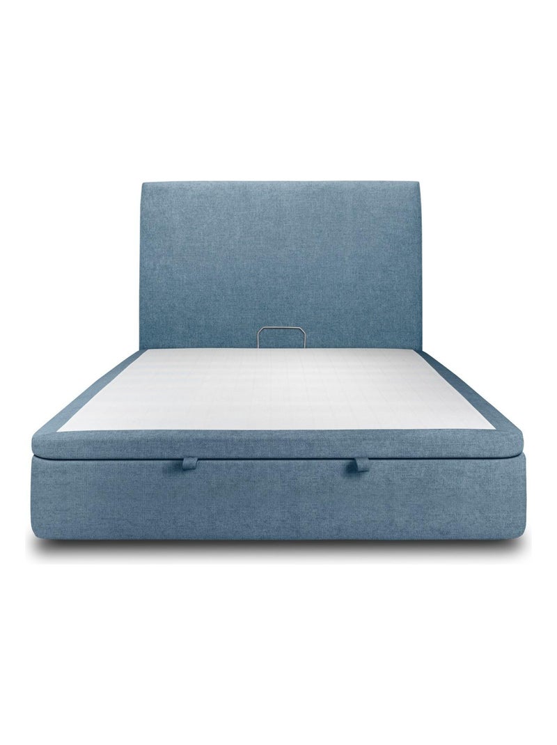 Lit coffre avec tête de lit tapissier Tissu Bleu lagon - Kiabi