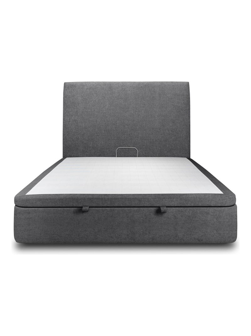 Lit coffre avec tête de lit tapissier Tissu Noir - Kiabi