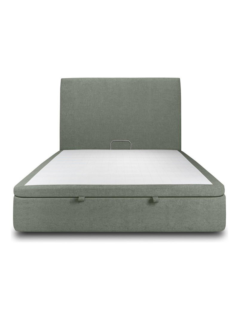 Lit coffre avec tête de lit tapissier Tissu Vert kaki - Kiabi