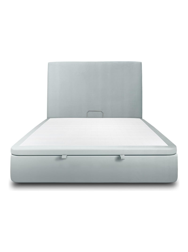 Lit coffre avec tête de lit tapissier Velours Bleu Gris - Kiabi