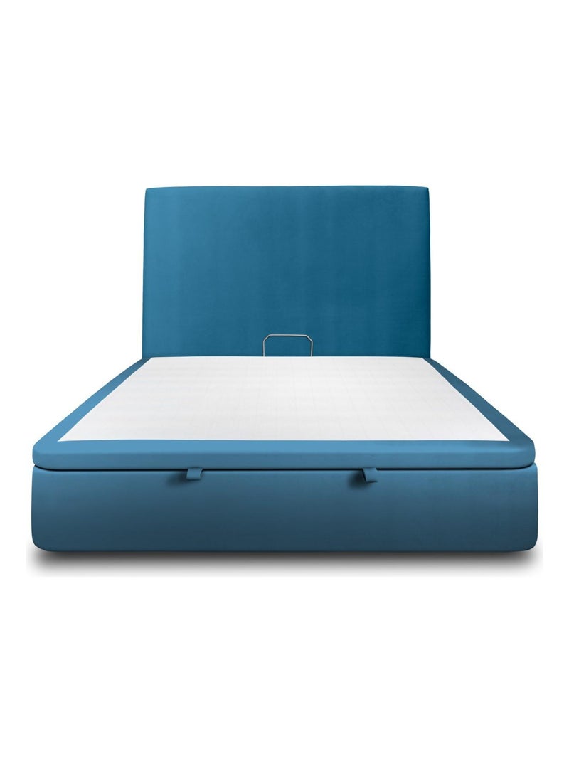 Lit coffre avec tête de lit tapissier Velours Bleu lagon - Kiabi