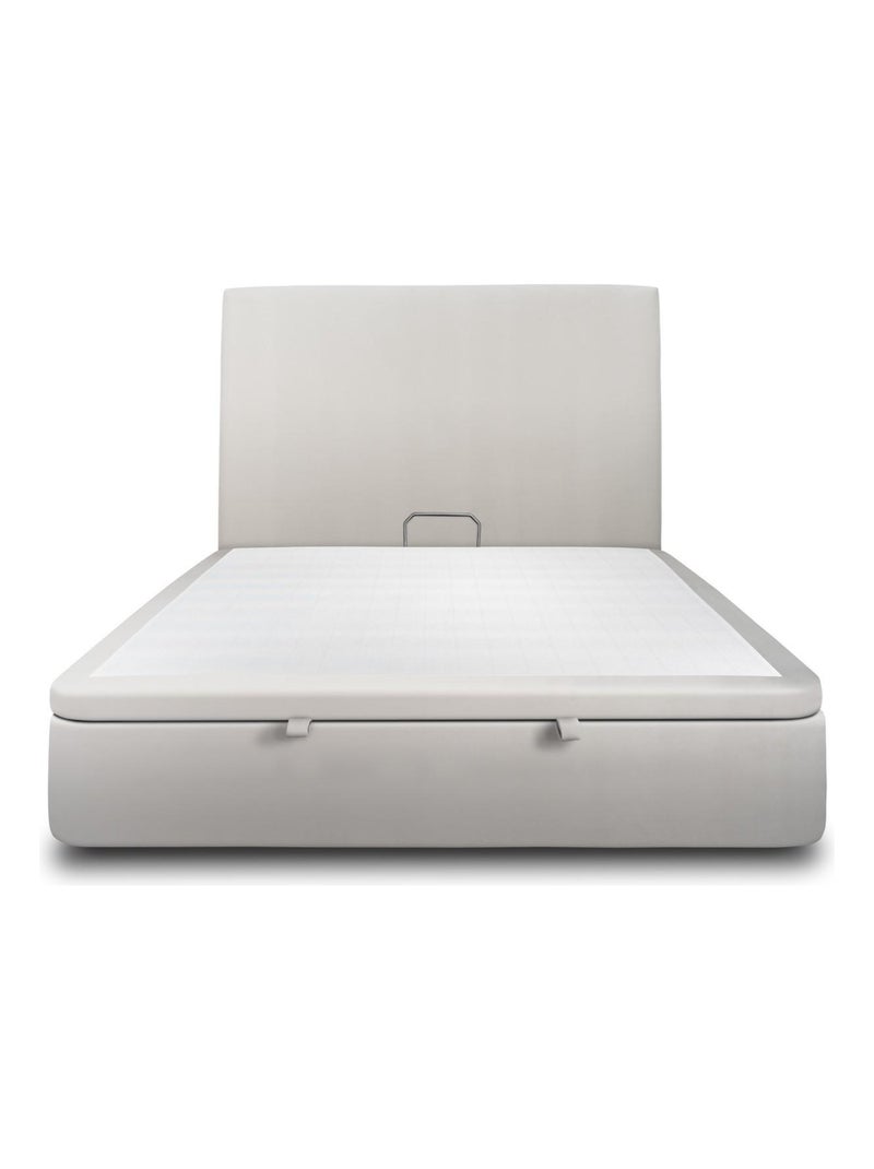 Lit coffre avec tête de lit tapissier Velours Gris clair - Kiabi
