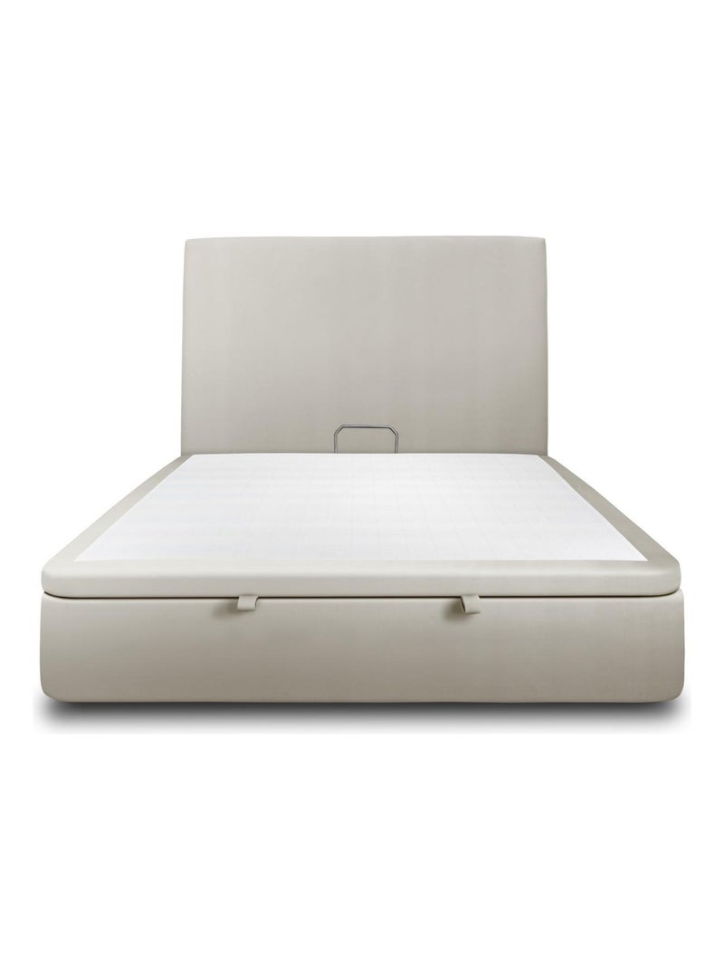 Lit coffre avec tête de lit tapissier Velours Taupe - Kiabi